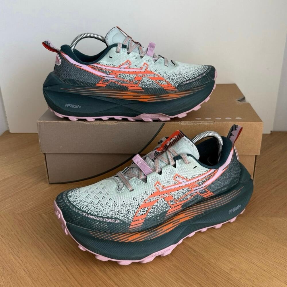 ASICS Trabuco Max 4 Cold Moss/Orange Women Trail Sneakers- SZ 7 - Picture 3 of 12